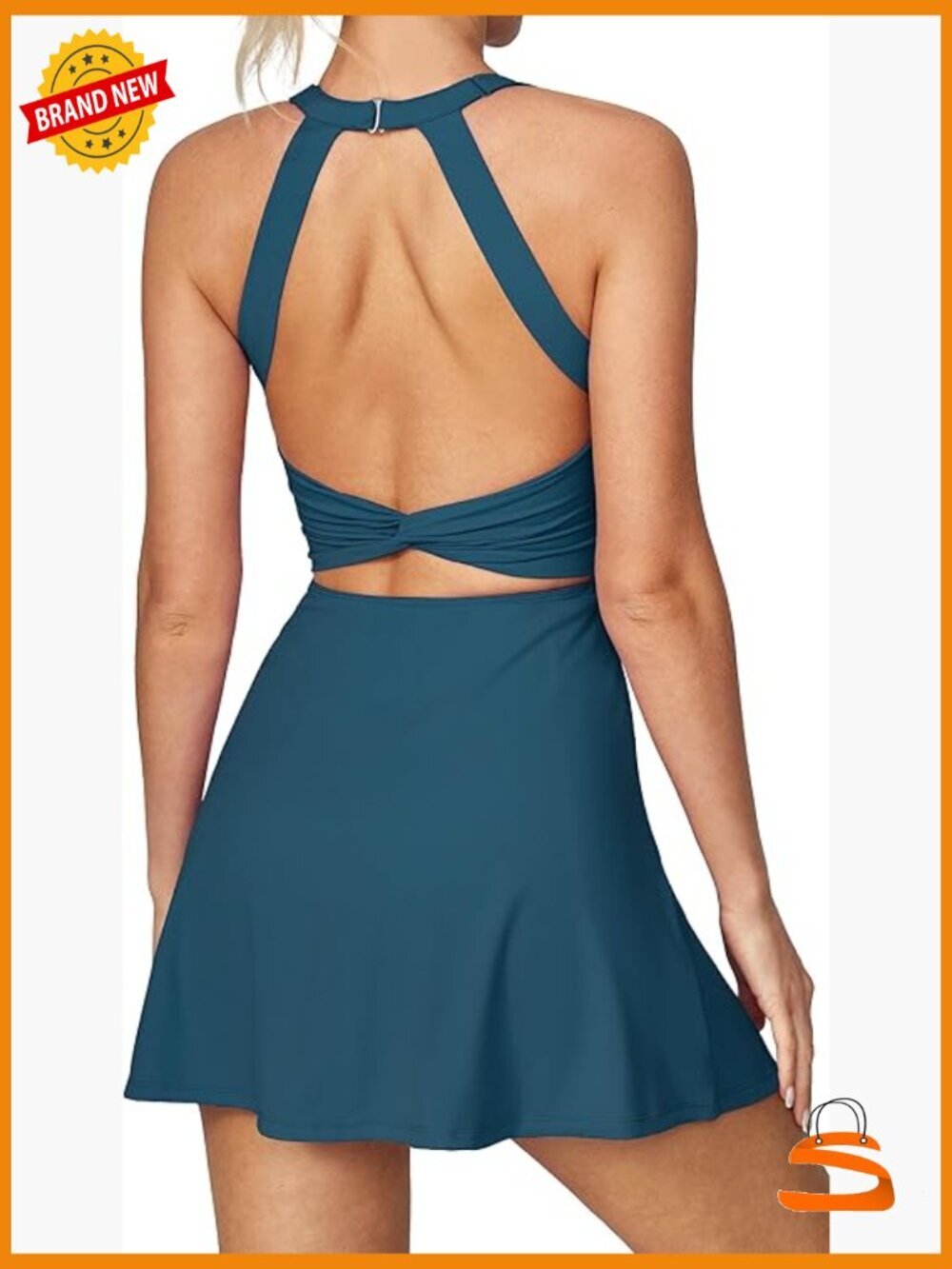 Tennis Dress with Built-in Shorts and Bra Cut Out Twisted Golf Workout Dress